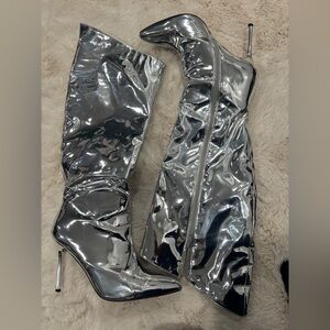 Silver Women's Knee-High Boots